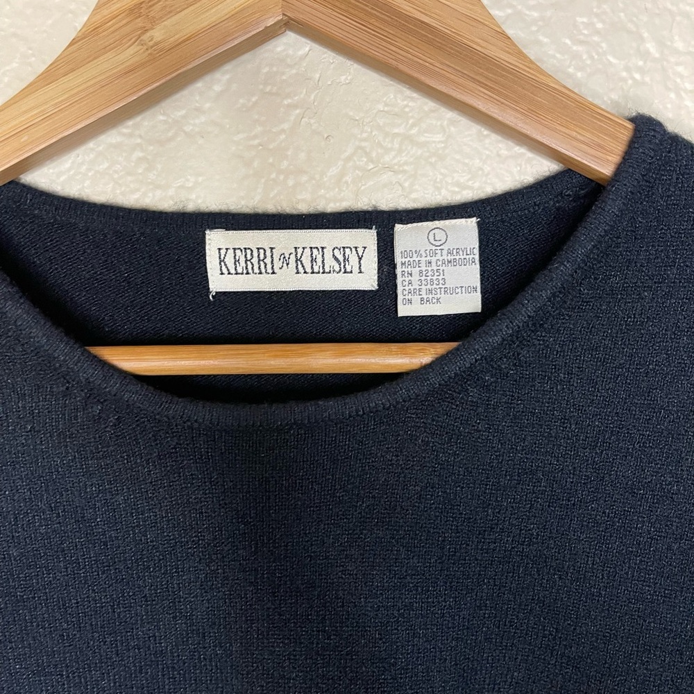 Vintage Kerri & Kelsey Black Short Sleeve Sweater Soft Acrylic Women’s Size L - Picture 2 of 6